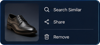 Search similar, share, and remove actions